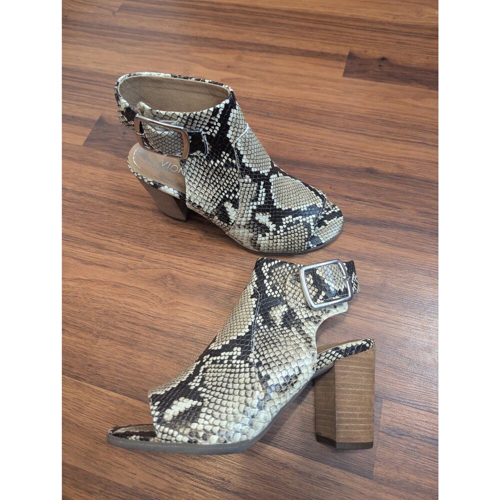 Vionic Blakely Snakeskin Leather Peep Toe Size 6 Slingback Block Heel Booties